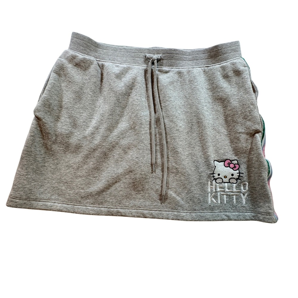 Hello Kitty Mini Skirt Womens Large Heather Gray Fleece Embroidered Sanrio Skirt